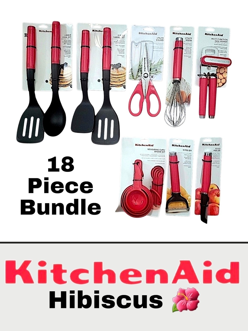 KitchenAid Hibiscus Pink 18-Piece Kitchen Tool Set